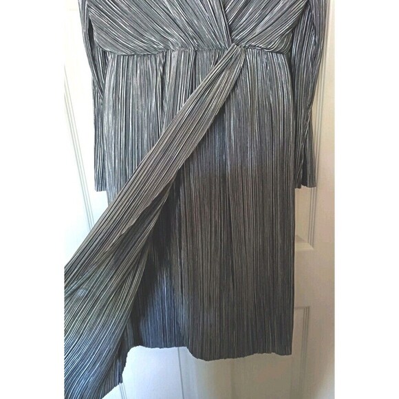 Vila Clothes Evening Dress Size 38 6/8 Metàllic Silver Tulip Wrap Crinkled Sheer - Picture 8 of 10